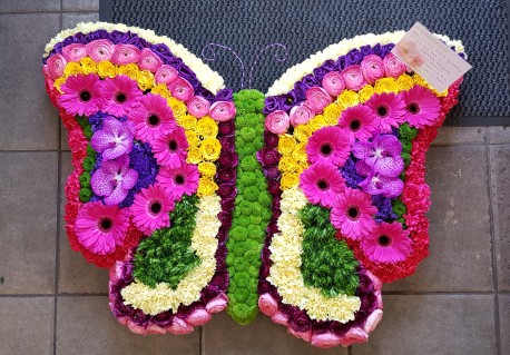 Vibrant butterfly funeral tribute
