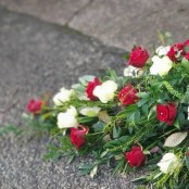 Red and White Roses Casket Spray