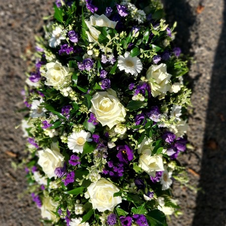 Purple and White Casket Spray