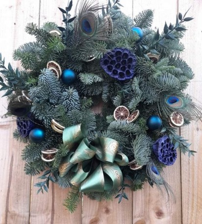 Luxury Peacock Spruce Door Wreath