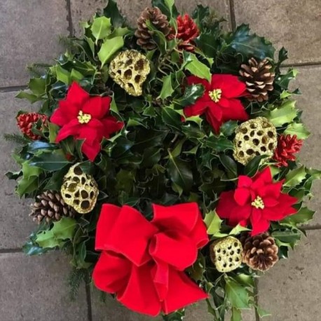 Red and Gold Holly Wreath