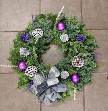 Luxury Purple and Silver Spruce Door Wreath