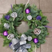 Luxury Purple and Silver Spruce Door Wreath